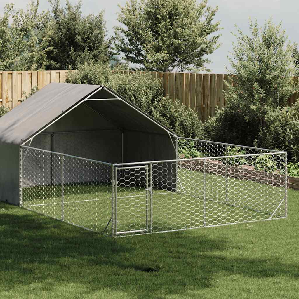 Caseta Perros Exterior Con Corral 6x3x1,9 M Acero Galvanizado_1