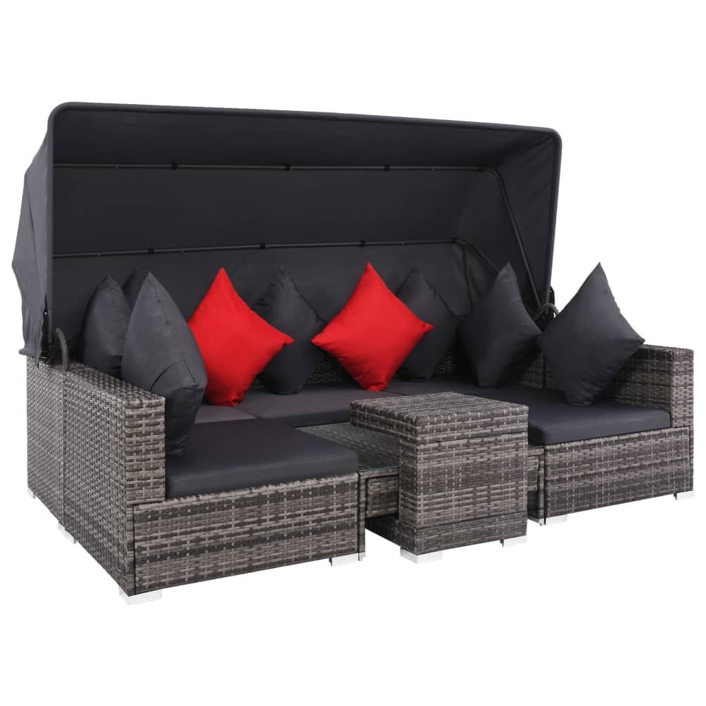 Vidaxl Set De Sofás De Jardín 7 Piezas Y Cojines Ratán Sintético Gris_2