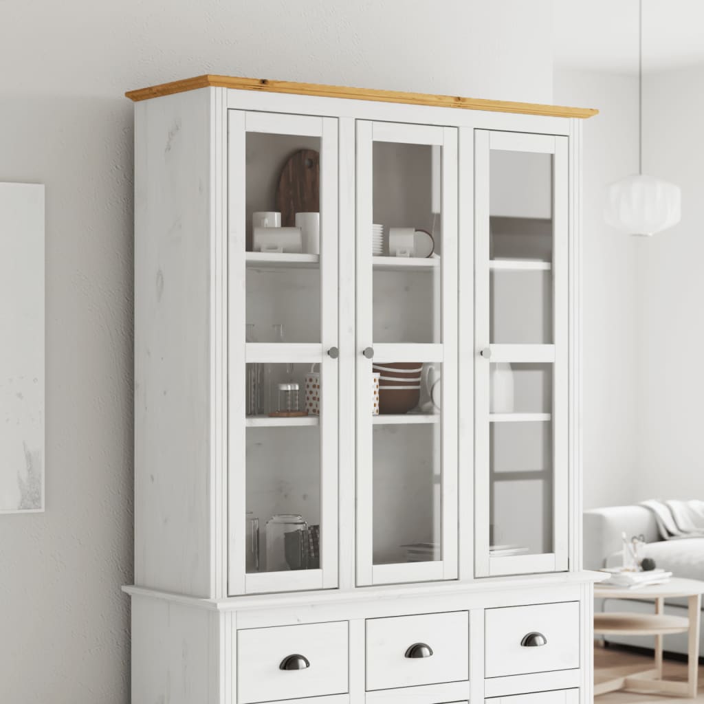 Armario Con Puertas De Vidrio Bodo Madera De Pino Blanco Marrón / Vetonek_4