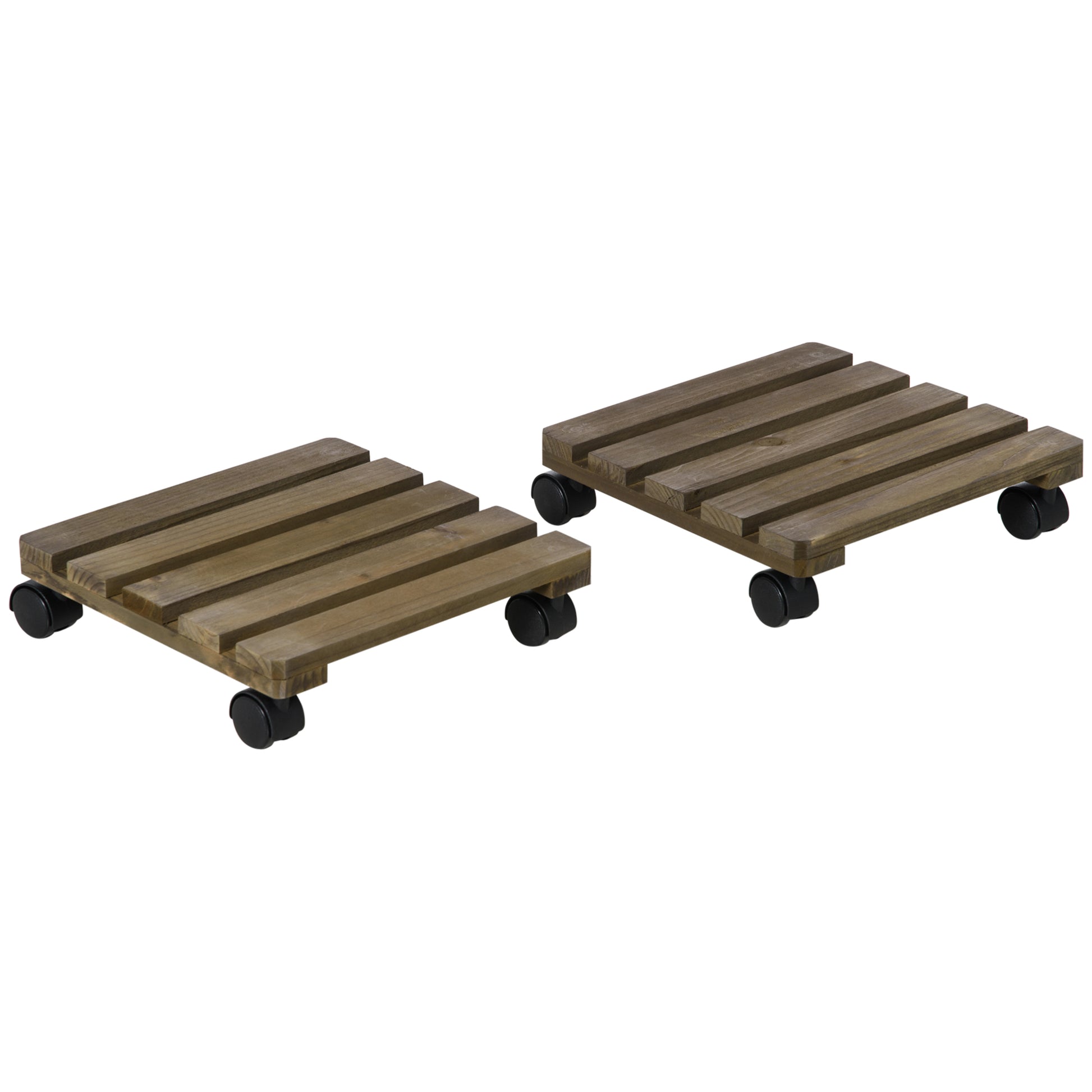 Outsunny Pack De 2 Plataformas Con Ruedas Para Macetas Exterior Interior Marrón_0