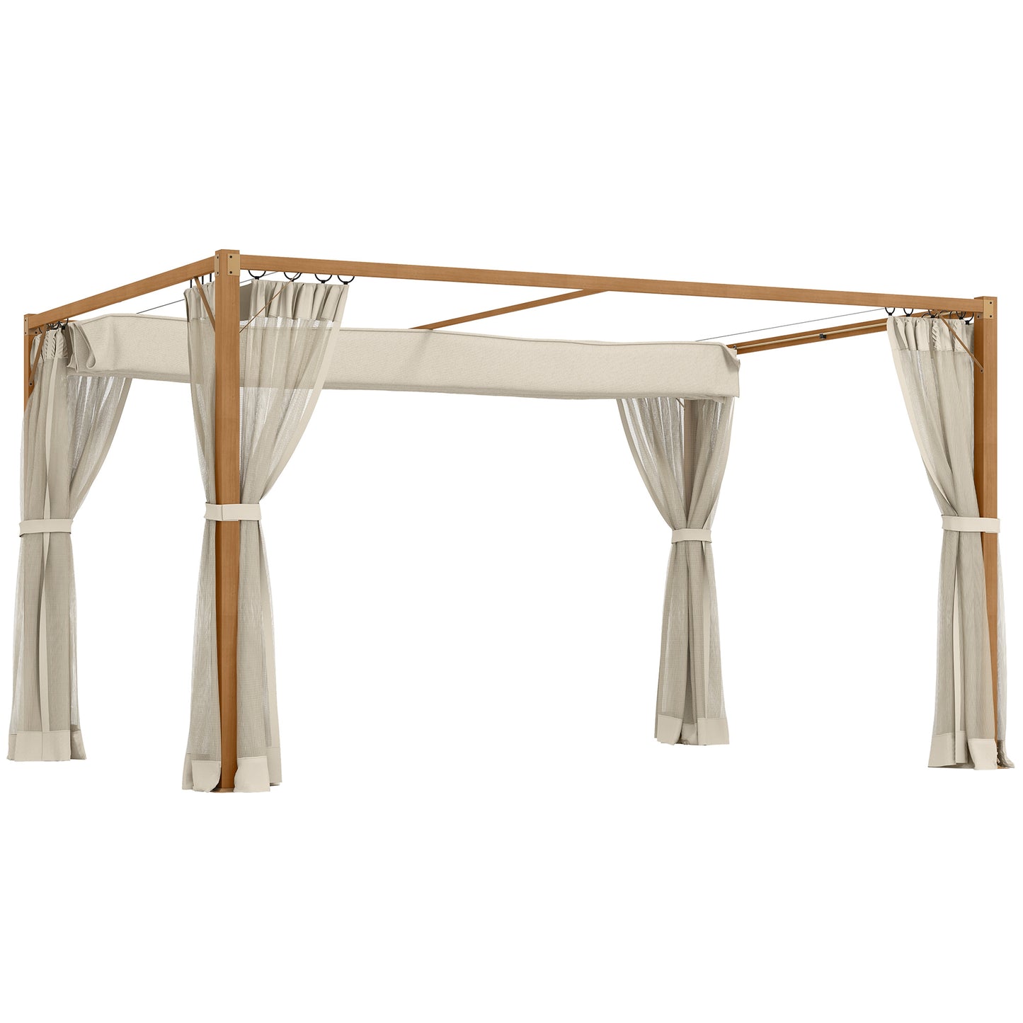 Outsunny Pérgola De Jardín 4x3 M Con Techo Retráctil Mosquiteras Natural_0