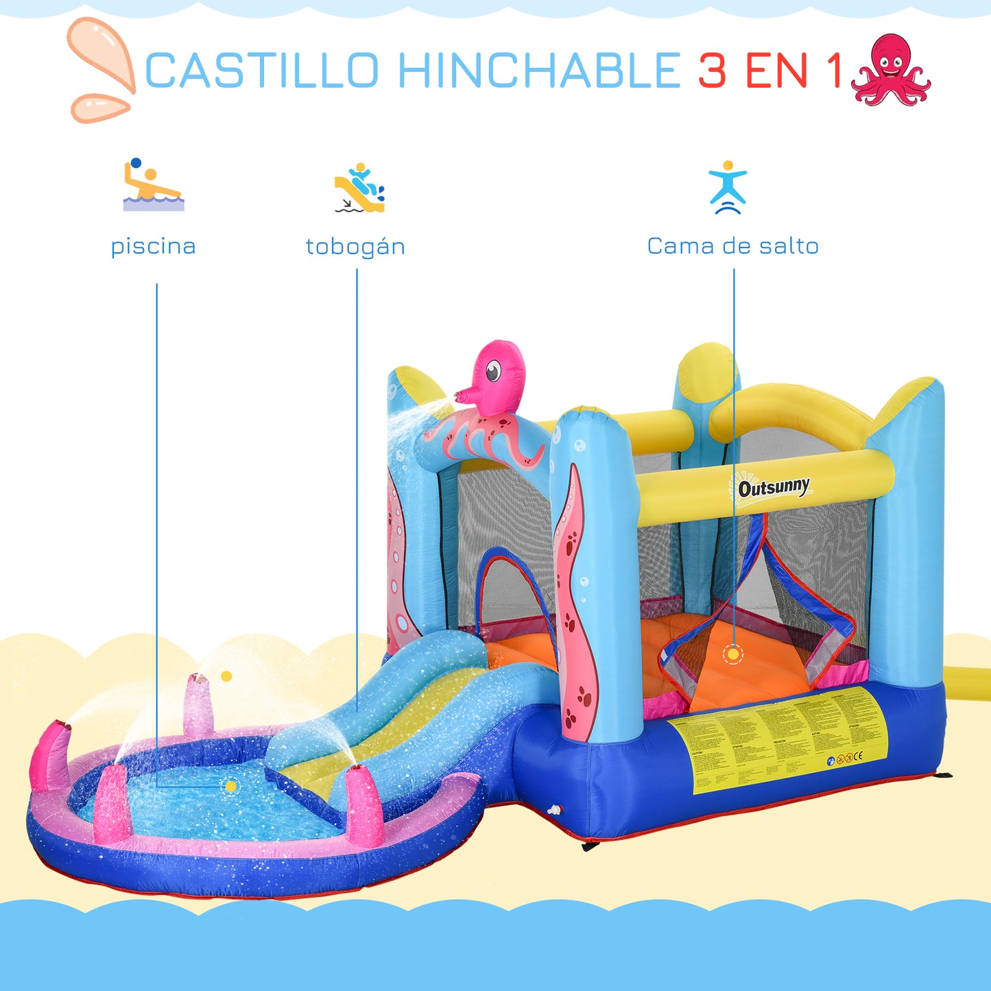 Outsunny Castillo Hinchable Para Niños Con Piscina 360x175x180 Cm Multicolor_3