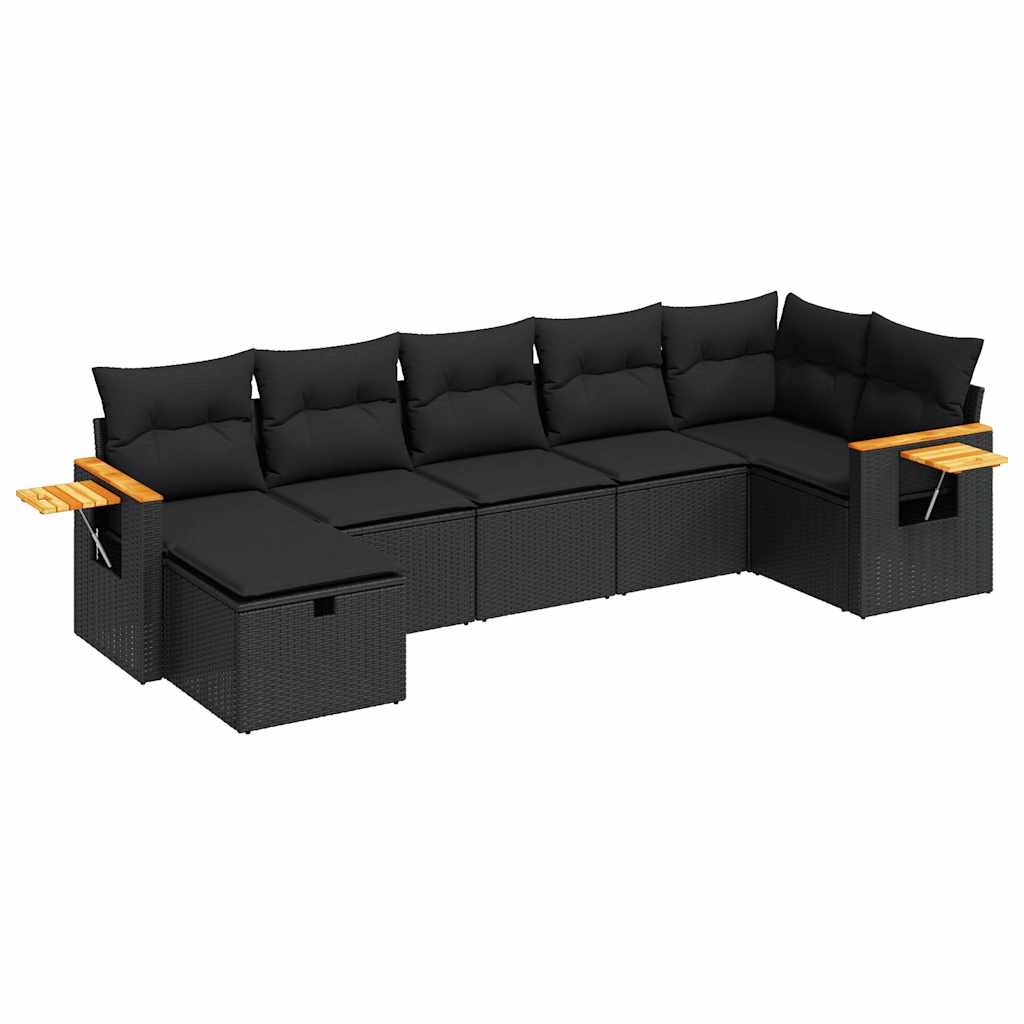 Set De Sofás De Jardín 7 Pzas Con Cojines Ratán Sintético Negro / Vetonek_0