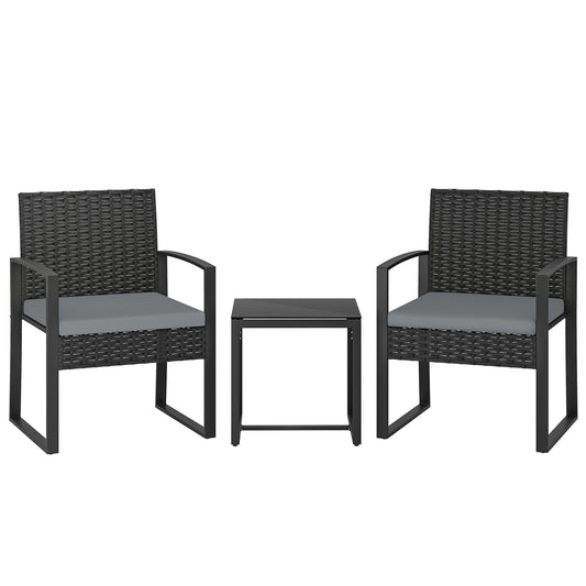 Outsunny Muebles De Jardín Con 2 Sillas Con Cojines Lavables Y Mesa De Vidrio_0