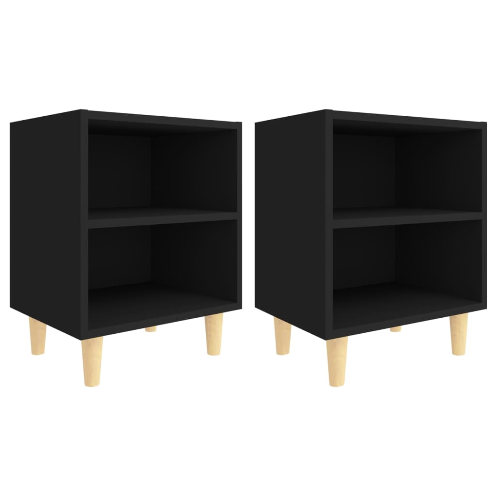 Mesitas De Noche 2 Uds Patas Madera Maciza Negras 40x30x50 Cm_0