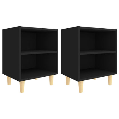 Mesitas De Noche 2 Uds Patas Madera Maciza Negras 40x30x50 Cm_0