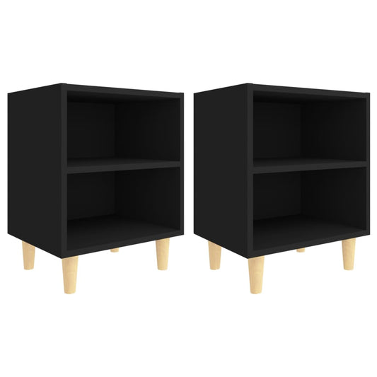 Mesitas De Noche 2 Uds Patas Madera Maciza Negras 40x30x50 Cm_0