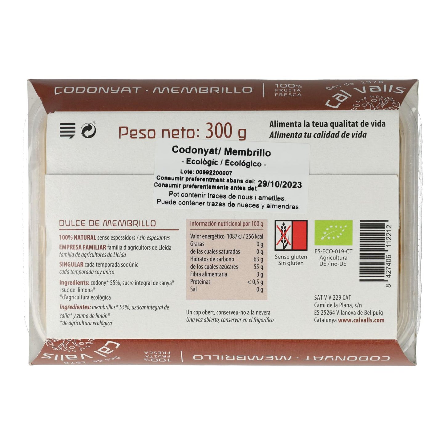Membrillo ECO azúcar de caña Cal Valls, 300 g
