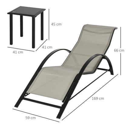 Outsunny Set De 2 Tumbonas Jardín Exterior Con Mesa Auxiliar Reposabrazos Gris_2