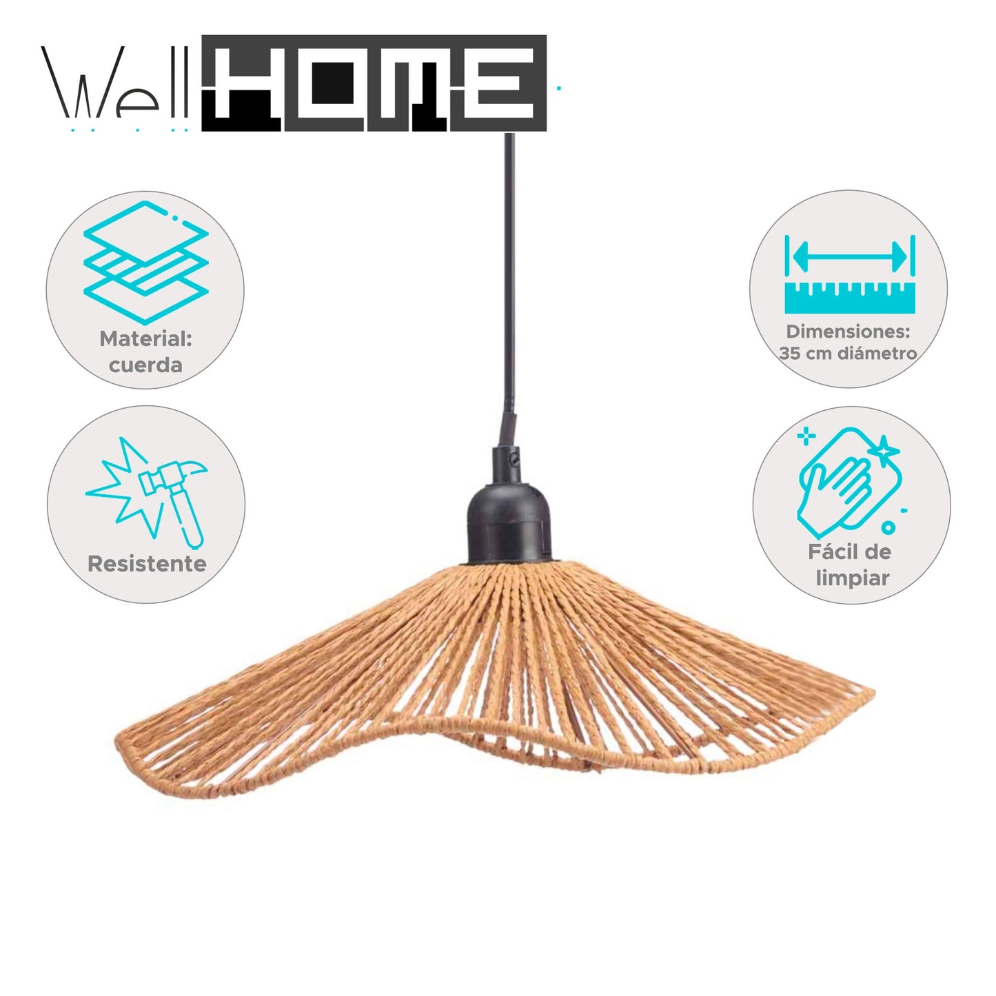 Lámpara De Techo Ø35cm En Cuerda Natural Estilo Vintage_1