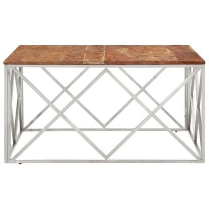 Mesa De Centro Acero Inoxidable Plateado Y Madera Maciza Acacia_2