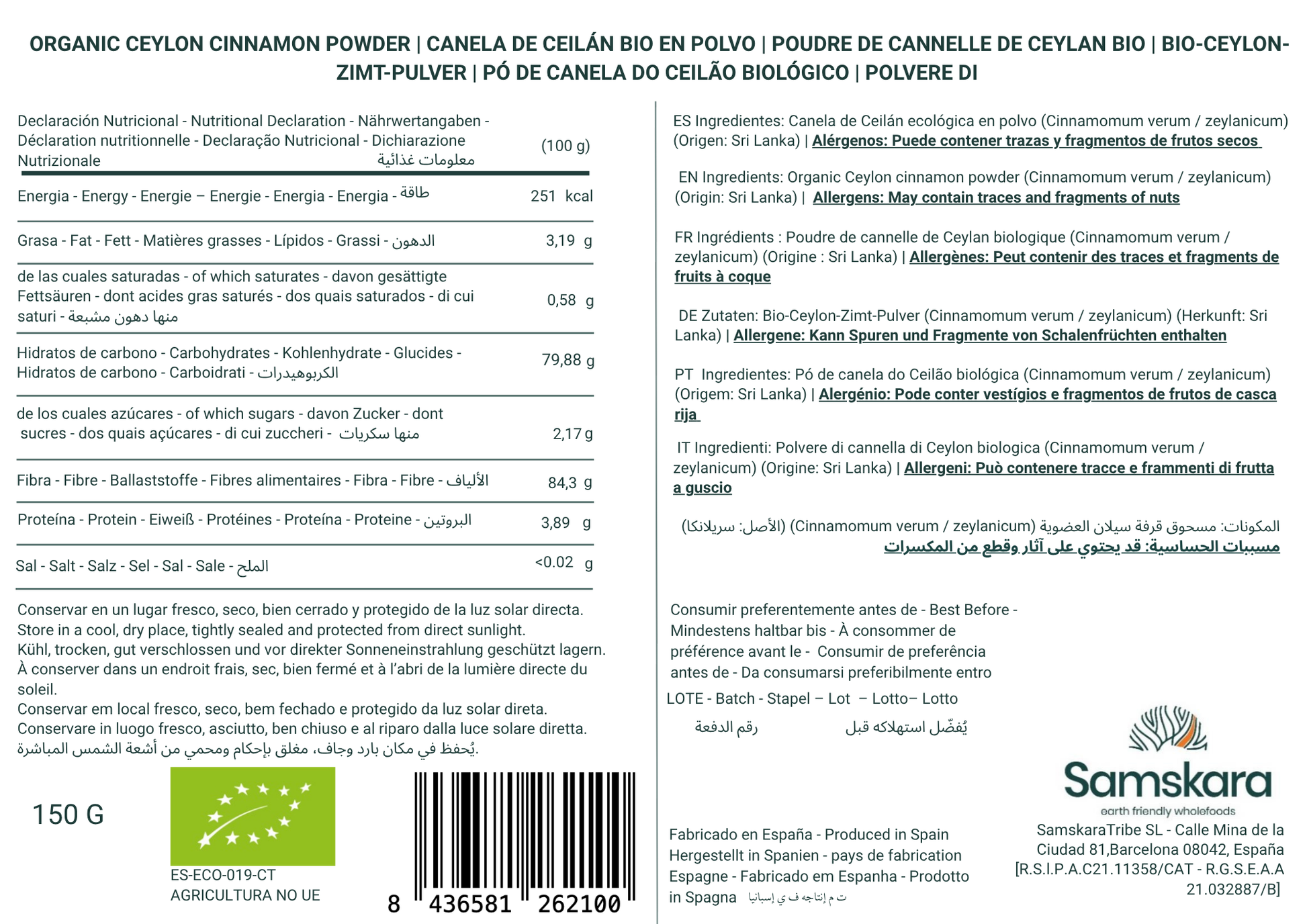 Canela De Ceilán En Polvo Bio - 150g | Superalimento Ecológico Vegano Para Batidos, Smoothies Y Zumos_1