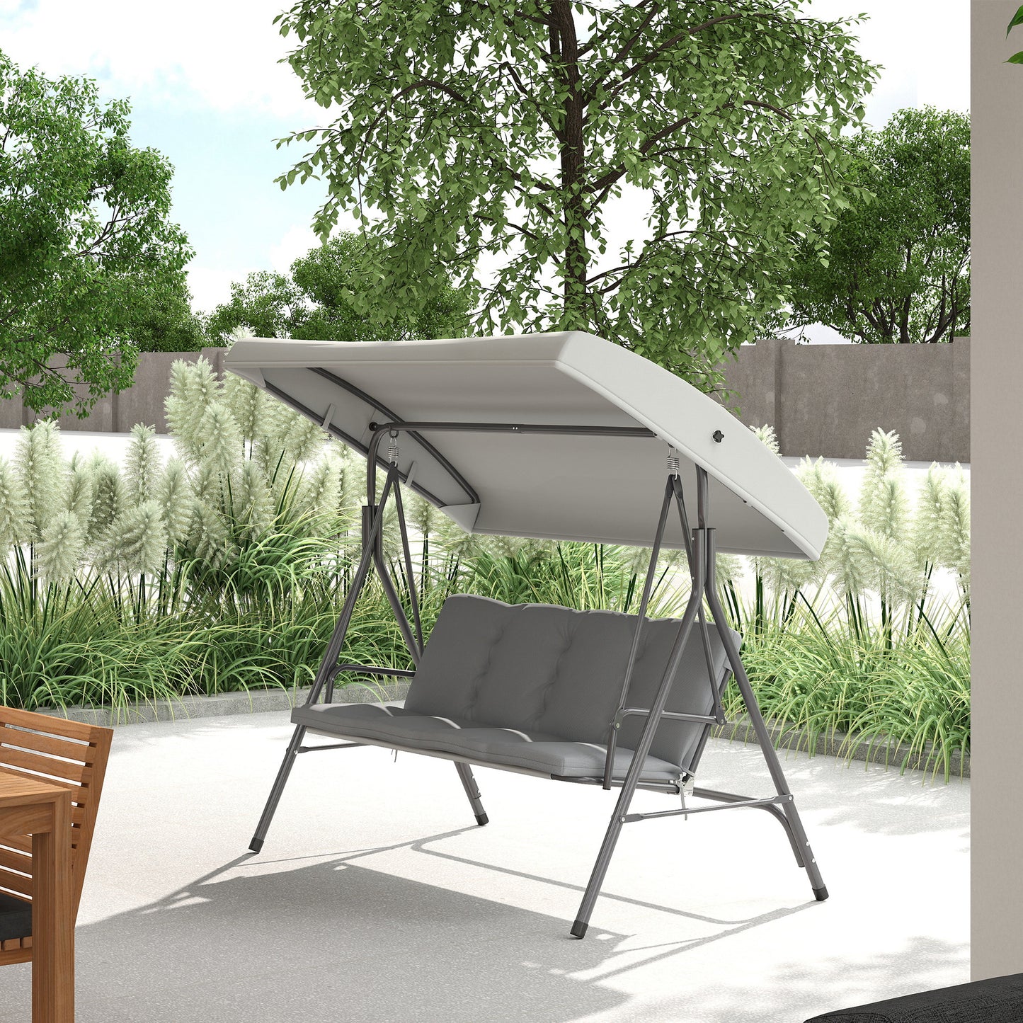 Outsunny Columpio De Jardín De 3 Plazas Con Techo Ajustable 172x110x156 Cm Gris_1