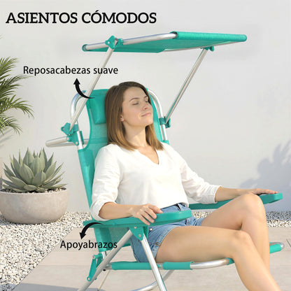 Outsunny Pack De 2 Sillas De Playa Plegables Con Respaldo Reclinable Turquesa_5
