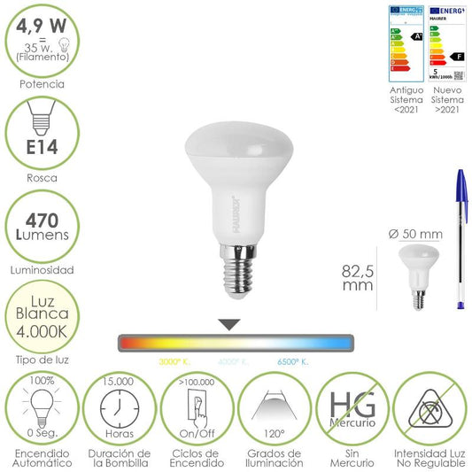 Bombilla Led Reflectante Rosca E14. 4,9 Watt. Equivale A 35 Watt. 470 Lumenes. Luz Neutra (4000º K.)_0