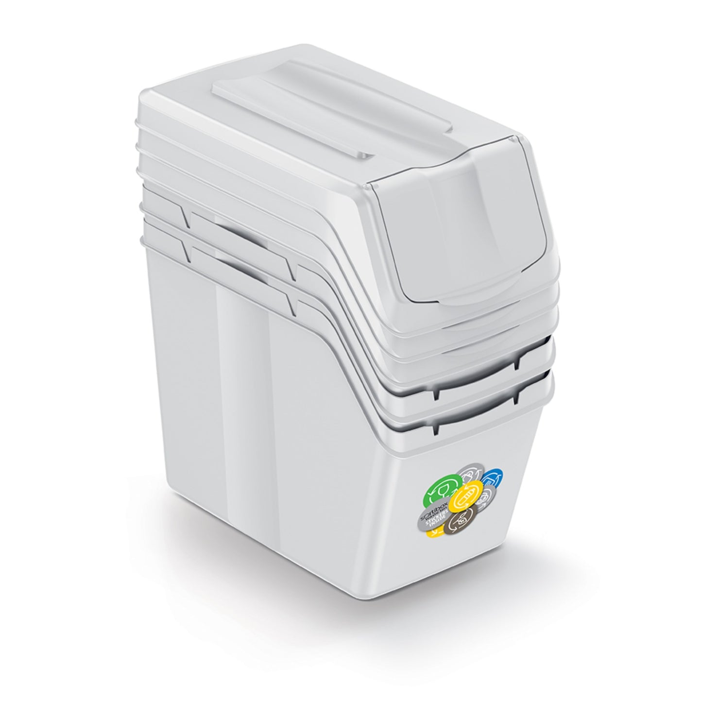 Set De 3 Cubos De Basura Keden Sortibox Para Reciclado, Blanco Roto, Volumen 3x20l