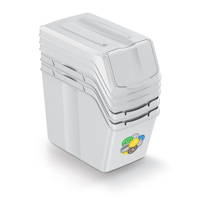 Set De 3 Cubos De Basura Keden Sortibox Para Reciclado, Blanco Roto, Volumen 3x20l