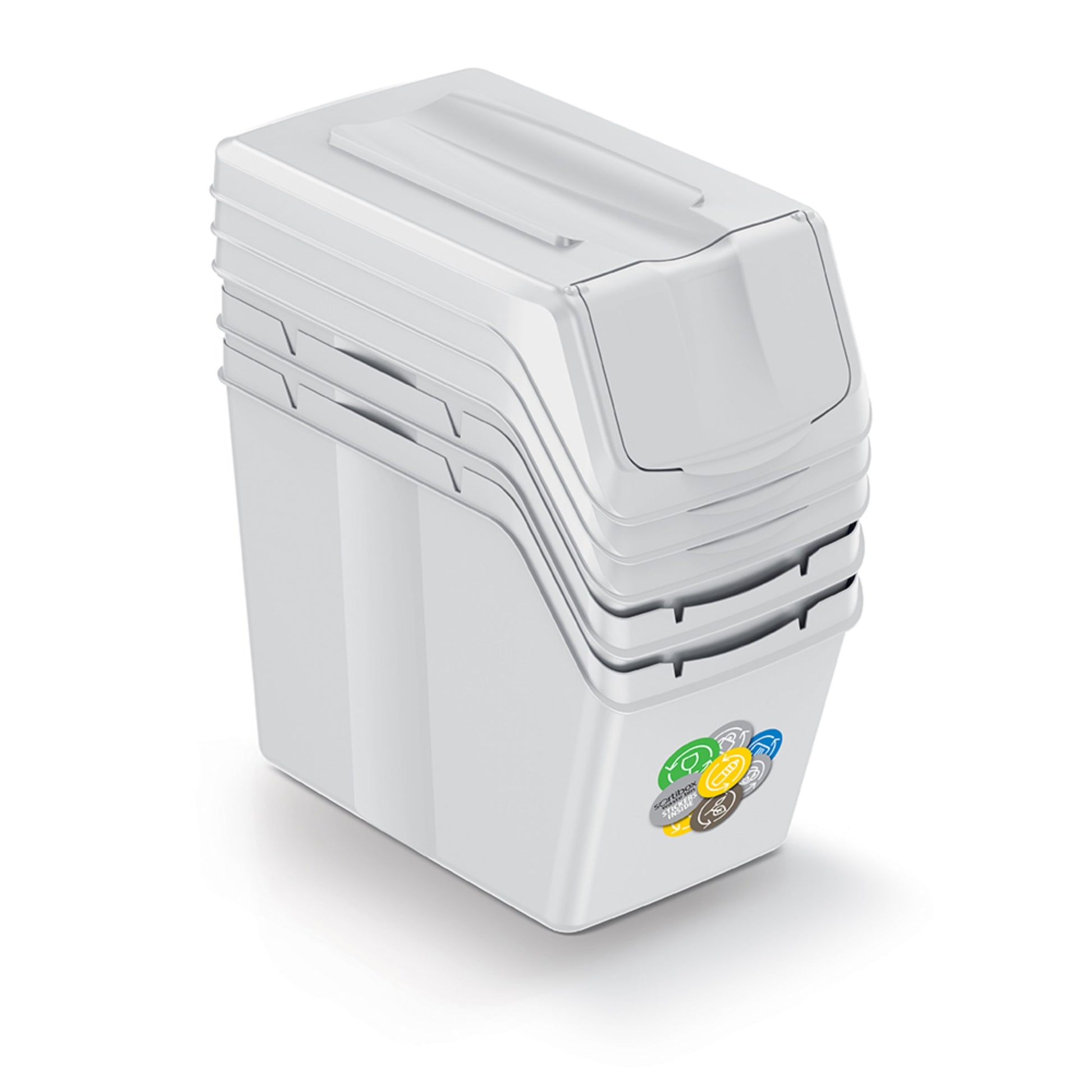 Set De 3 Cubos De Basura Keden Sortibox Para Reciclado, Blanco Roto, Volumen 3x20l_2