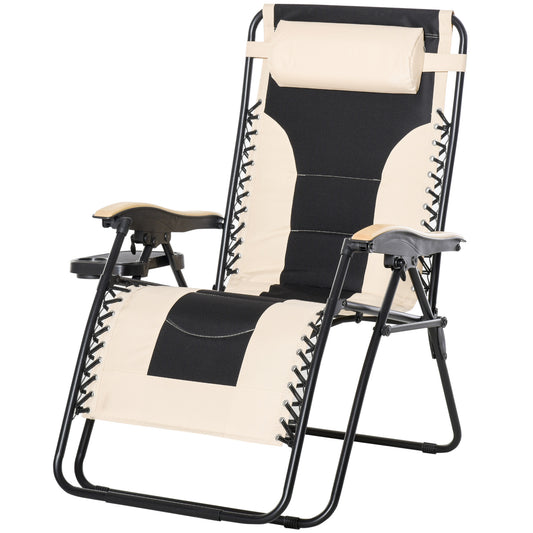 Outsunny Tumbona Plegable Acero Con Portavasos Reposacabezas Extraíble 90x75x110_0