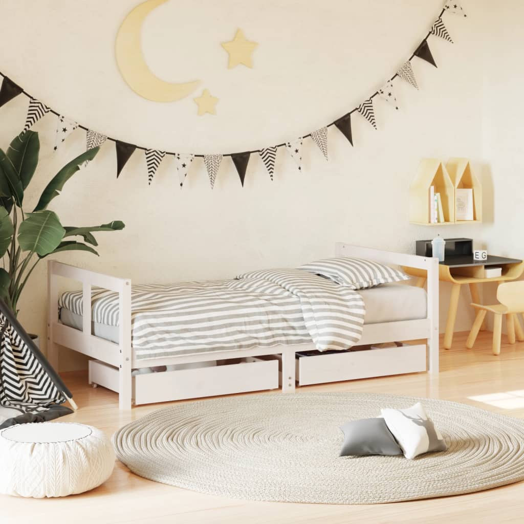 Vidaxl Estructura Cama Infantil Y Cajones Madera Pino Blanco 80x160 Cm_1