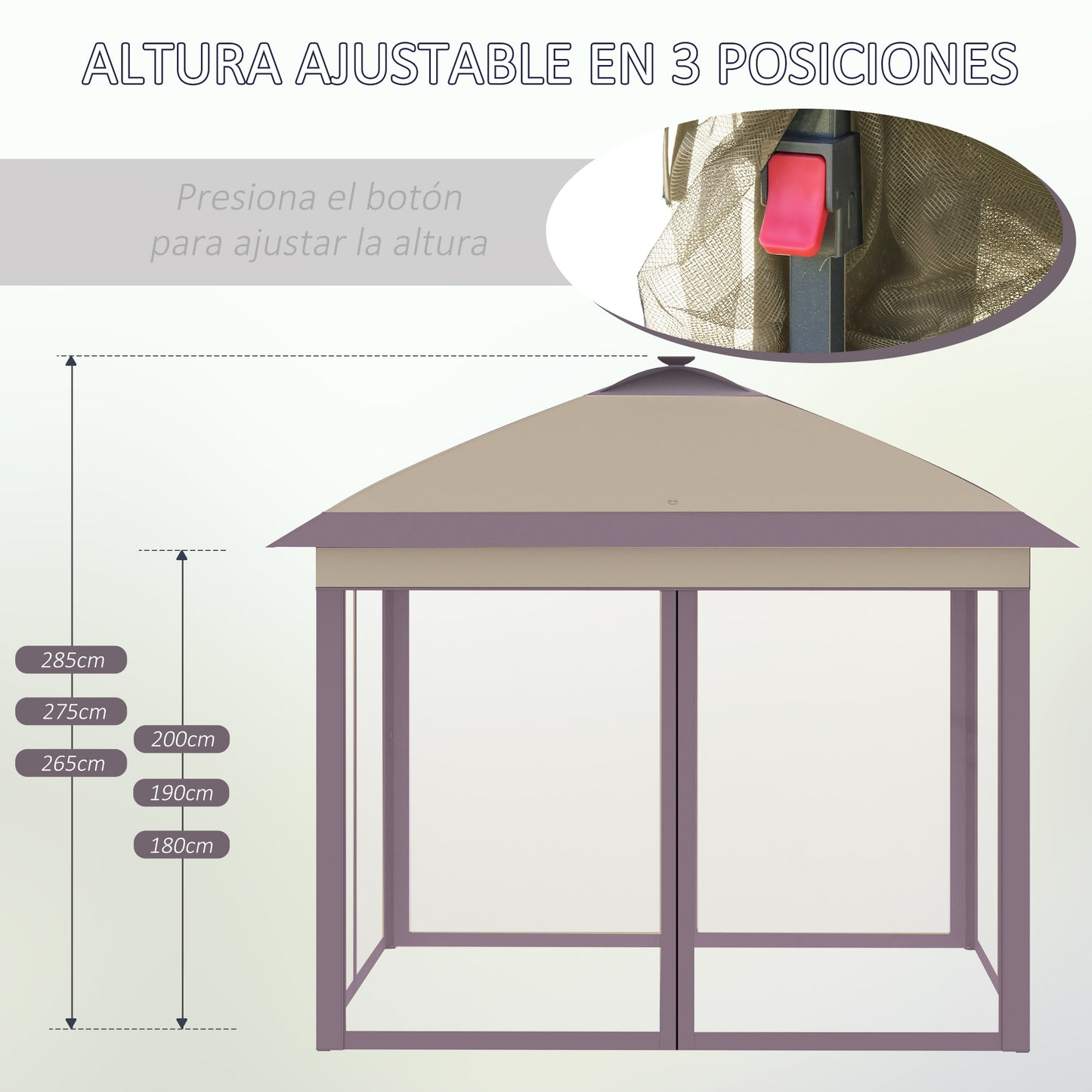 Outsunny Carpa Plegable Exterior 3,3x3,3x2,85 M Con Luces Led Y Control Remoto_5