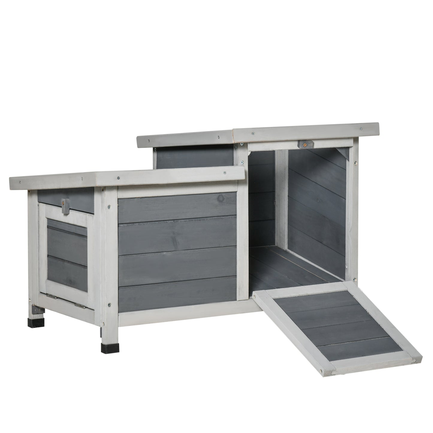 Pawhut Conejera De Madera Exterior Con Techos Abatibles Y 2 Rampas 70x43x45 Cm_0