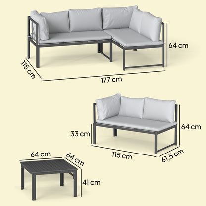 Outsunny Conjunto De Jardín Exterior De 3 Piezas En Forma De L Con Cojines Gris_2