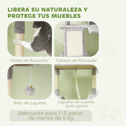 Pawhut Árbol Rascador Para Gatos Grande Altura 206 Cm Con Hamacas Gris Claro_5