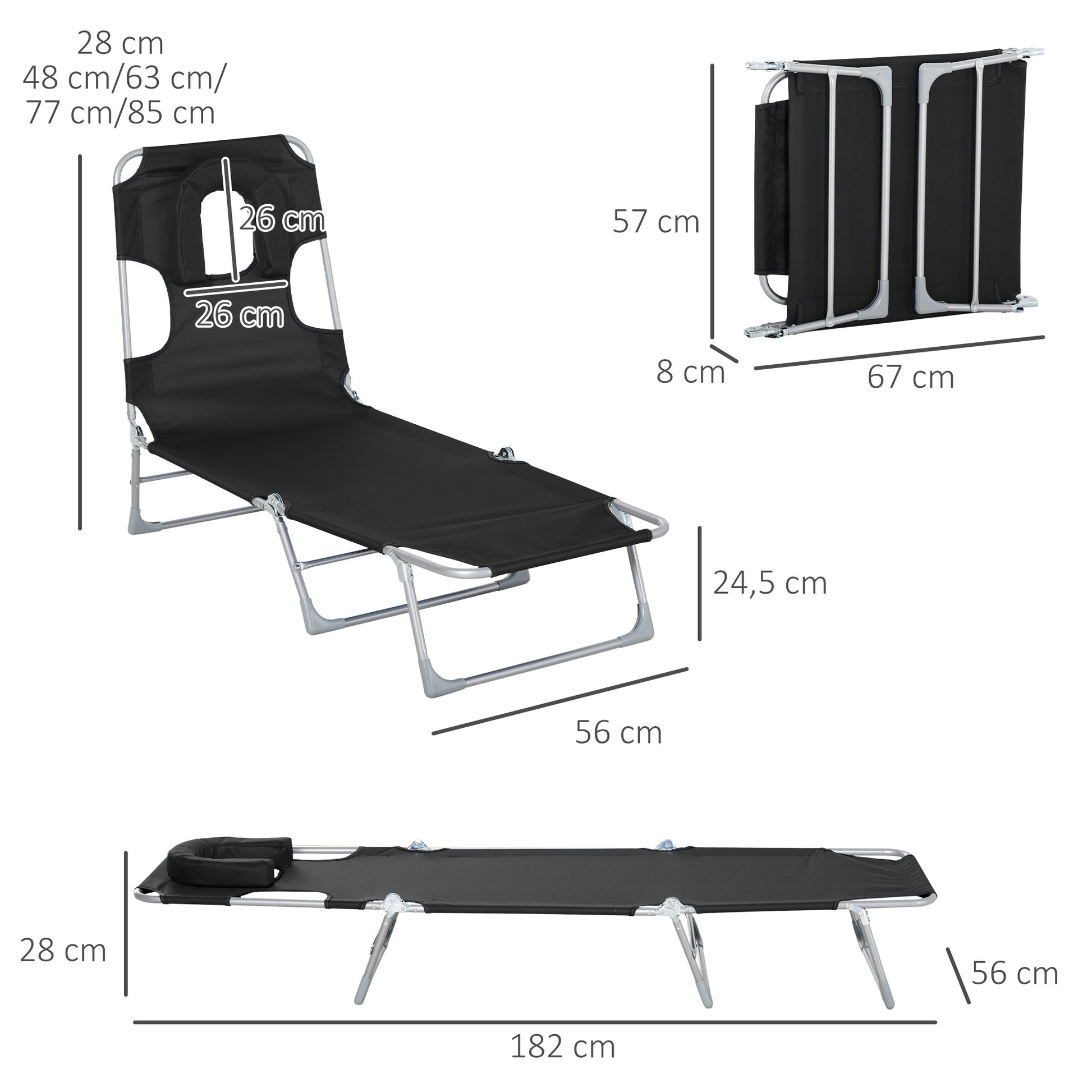 Outsunny Tumbona Reclinable Y Plegable De Jardín Con Respaldo Ajustable Negro_2