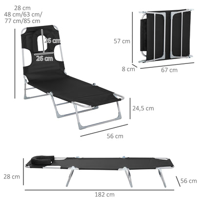 Outsunny Tumbona Reclinable Y Plegable De Jardín Con Respaldo Ajustable Negro_2