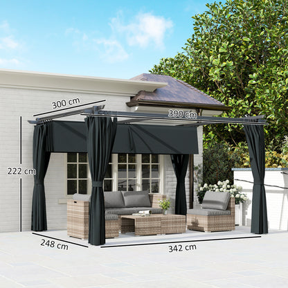 Outsunny Pérgola Con Techo Retráctil 4x3 M Paredes Laterales Anti-uv Gris Oscuro_2