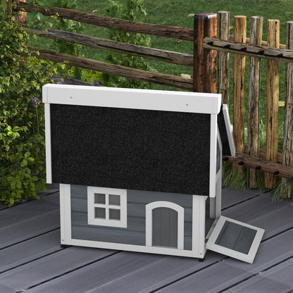 Pawhut Casa Para Gatos De Madera Con Techo Asfáltico Abatible Ventana Y Puertas_3