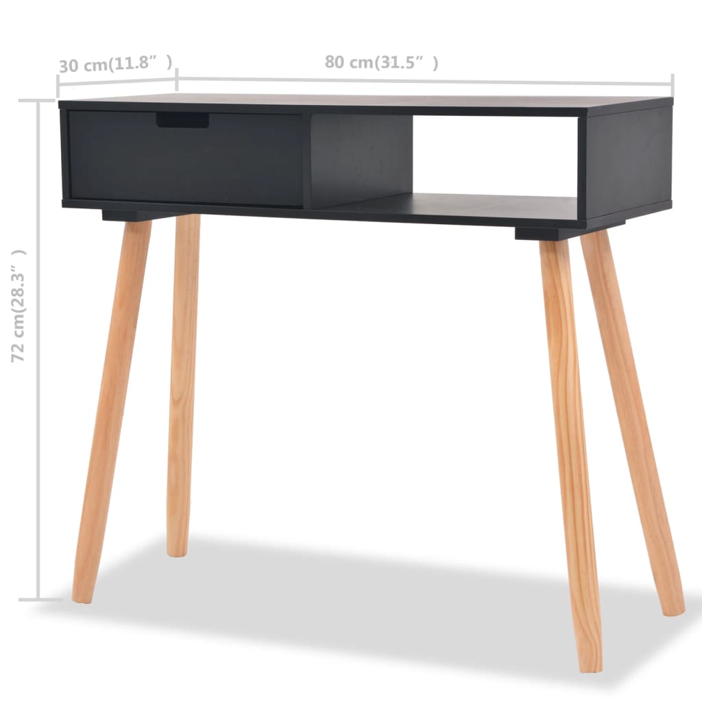 Mesa Consola De Madera Maciza De Pino 80x30x72 Cm Negra_4