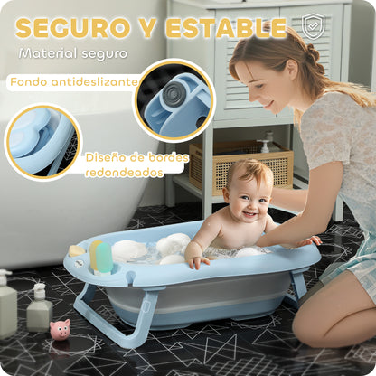 Aiyaplay Bañera Plegable Con Soporte Agujero De Ducha 83x48x23,5 Cm Azul Claro_5