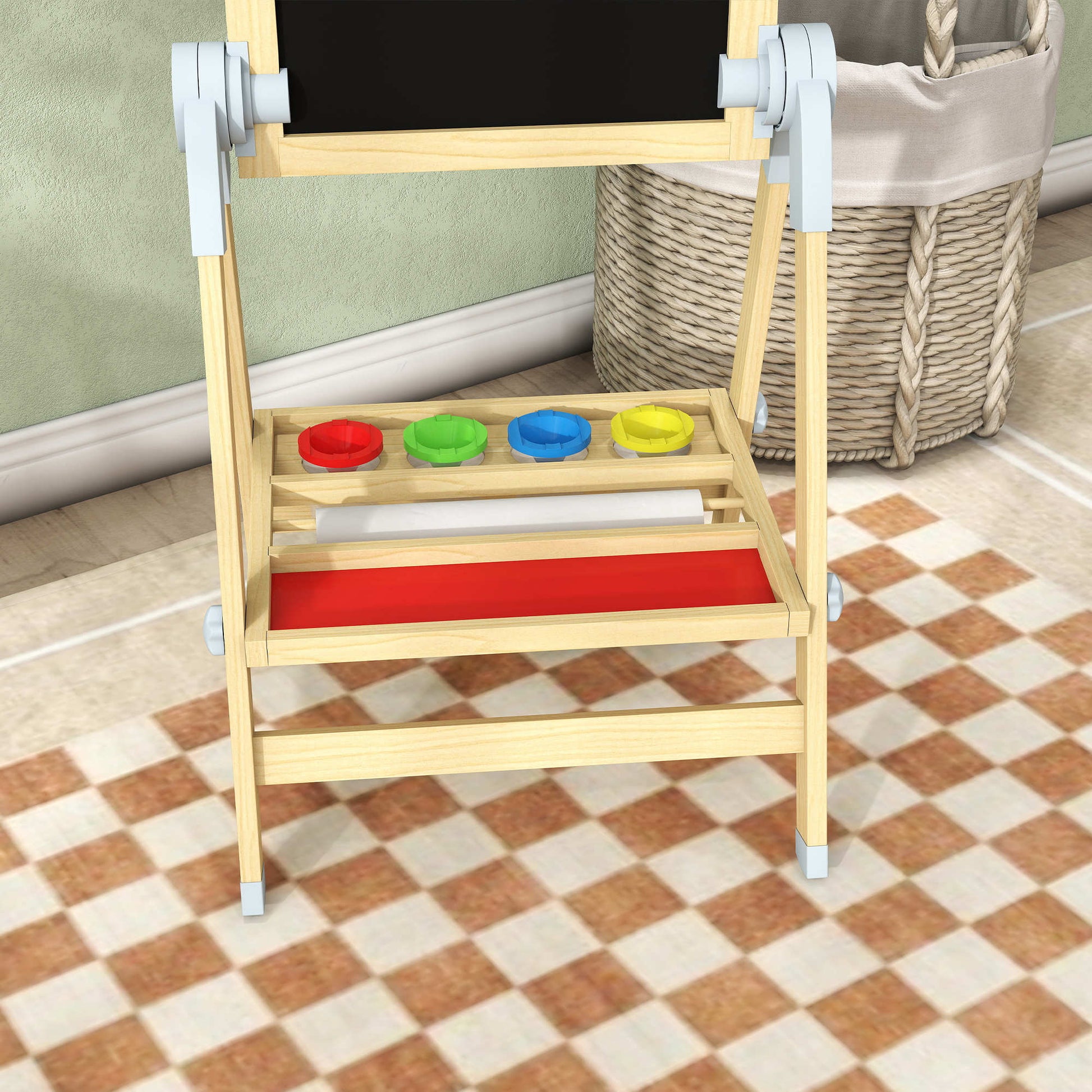 Aiyaplay Pizarra Infantil Caballete De Madera De Doble Cara Altura 70-97 Cm_3