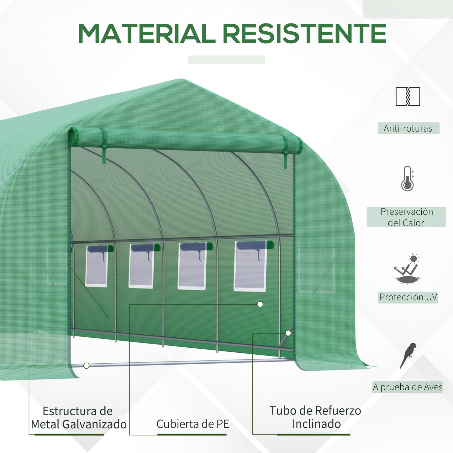 Homcom Invernadero De Túnel 595x300x200 Cm Con 12 Ventanas Y Puerta Enrollable_3
