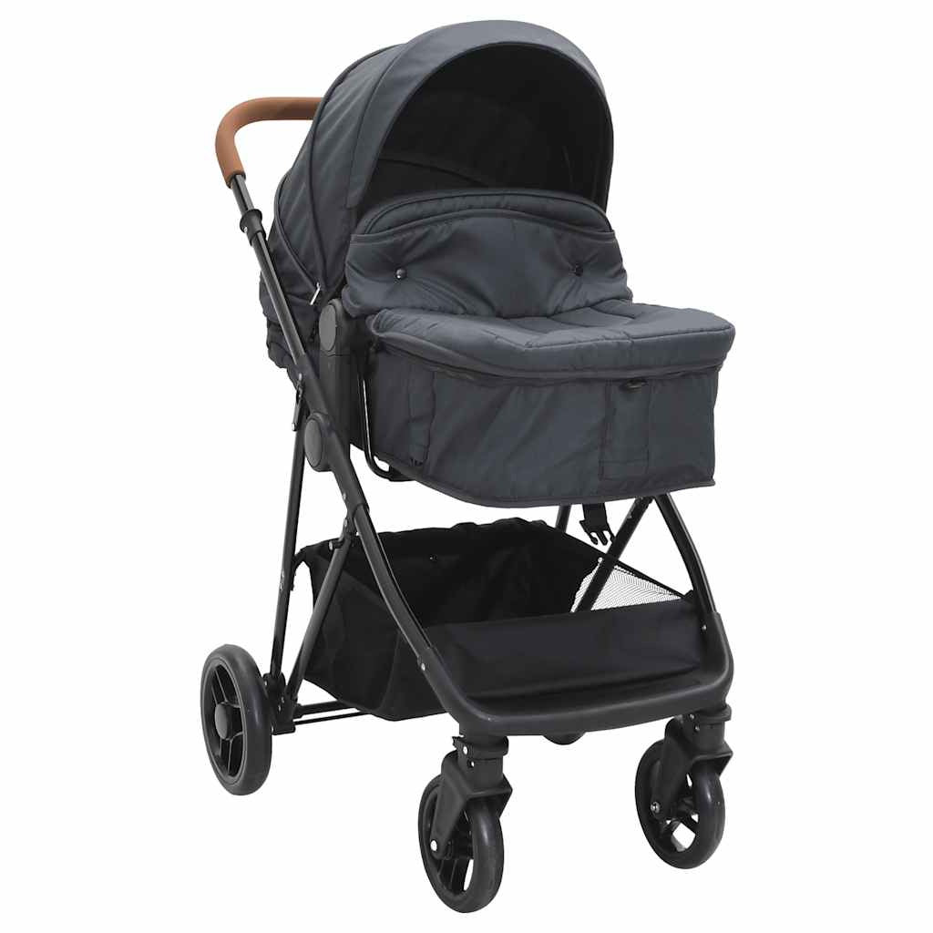 Vidaxl Cochecito De Bebé 2 En 1 De Acero Gris Antracita Y Negro_1