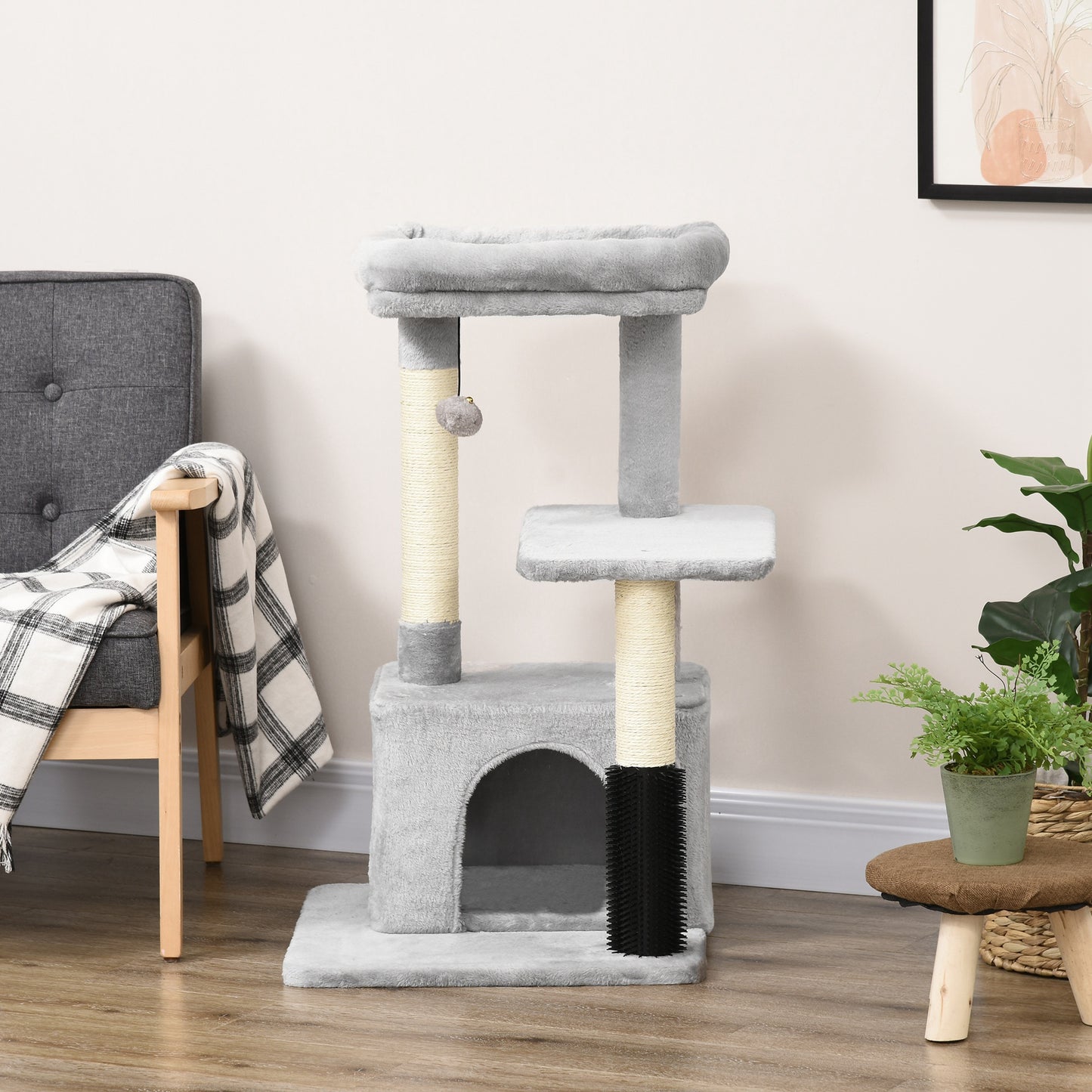 Pawhut Árbol Rascador Para Gatos Medianos Altura 85 Cm 48x48x85 Cm Gris_4