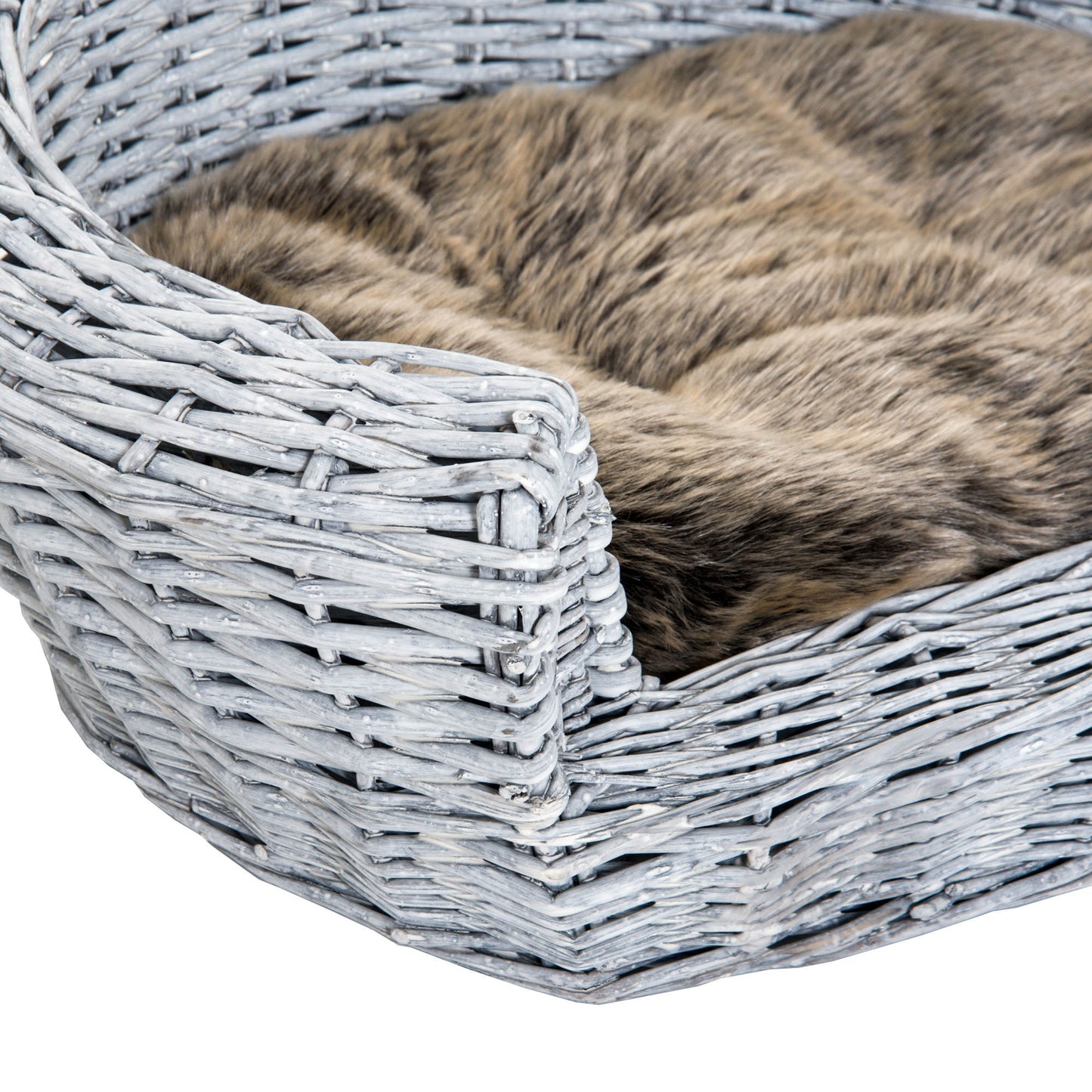 Pawhut Cama Para Perros De Mimbre Cesta Gatos Con Cojín Lavable 57x46x17,5 Cm_3