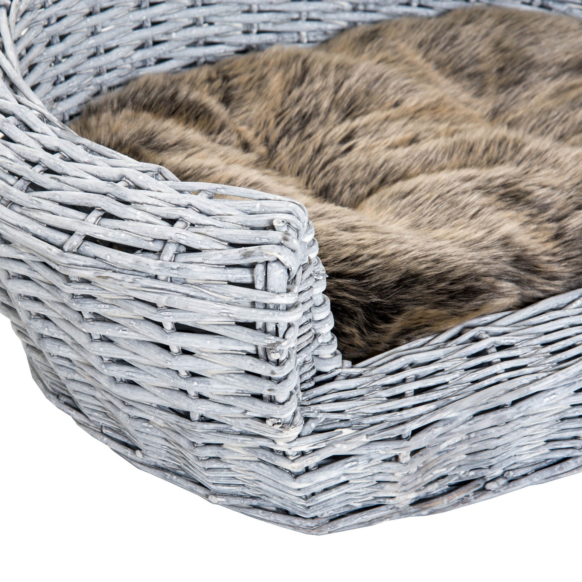 Pawhut Cama Para Perros De Mimbre Cesta Gatos Con Cojín Lavable 57x46x17,5 Cm_3