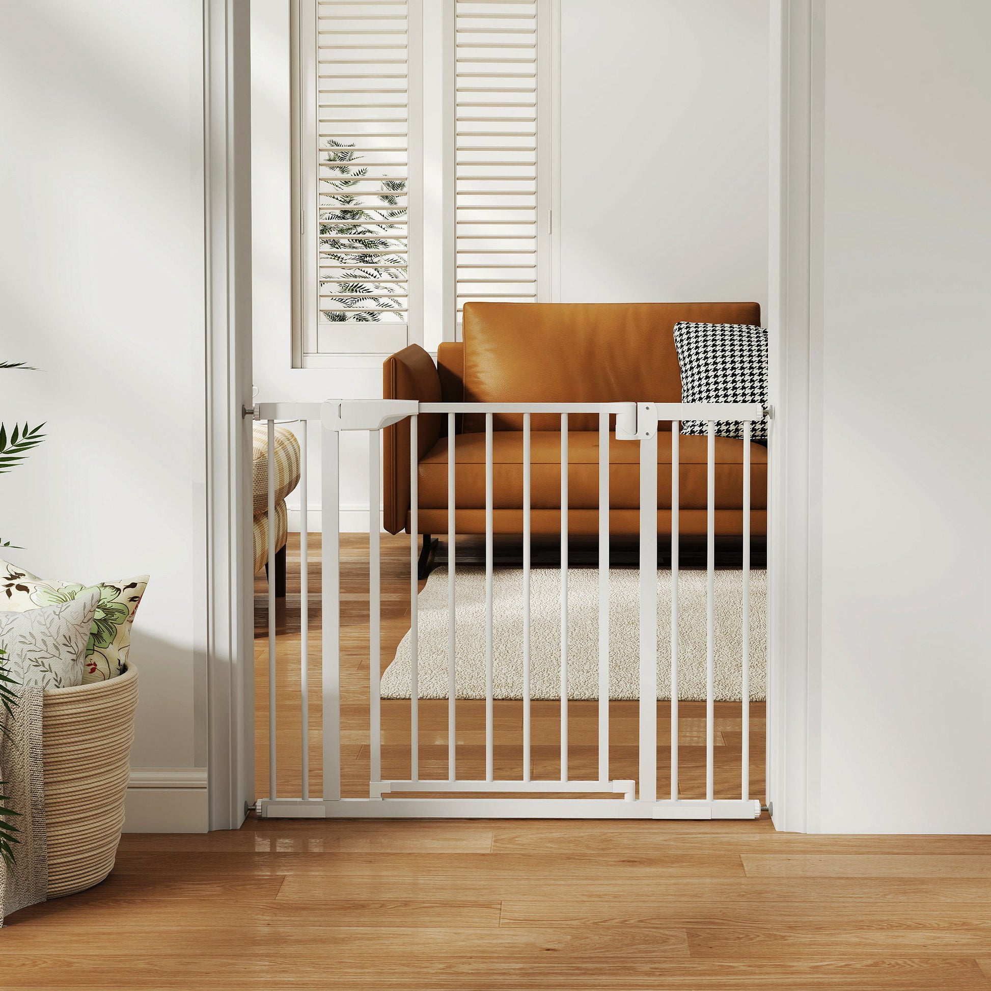 Pawhut Barrera De Seguridad Para Niños Y Perros Ancho De 76-102 Cm Blanco_3