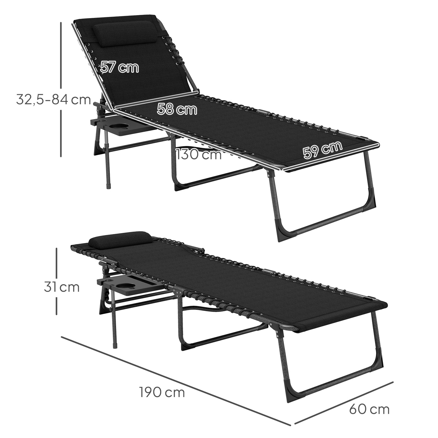 Outsunny Tumbona Plegable Con Respaldo Ajustable Mesa Y Bolsillo 190x60x31 Cm_2