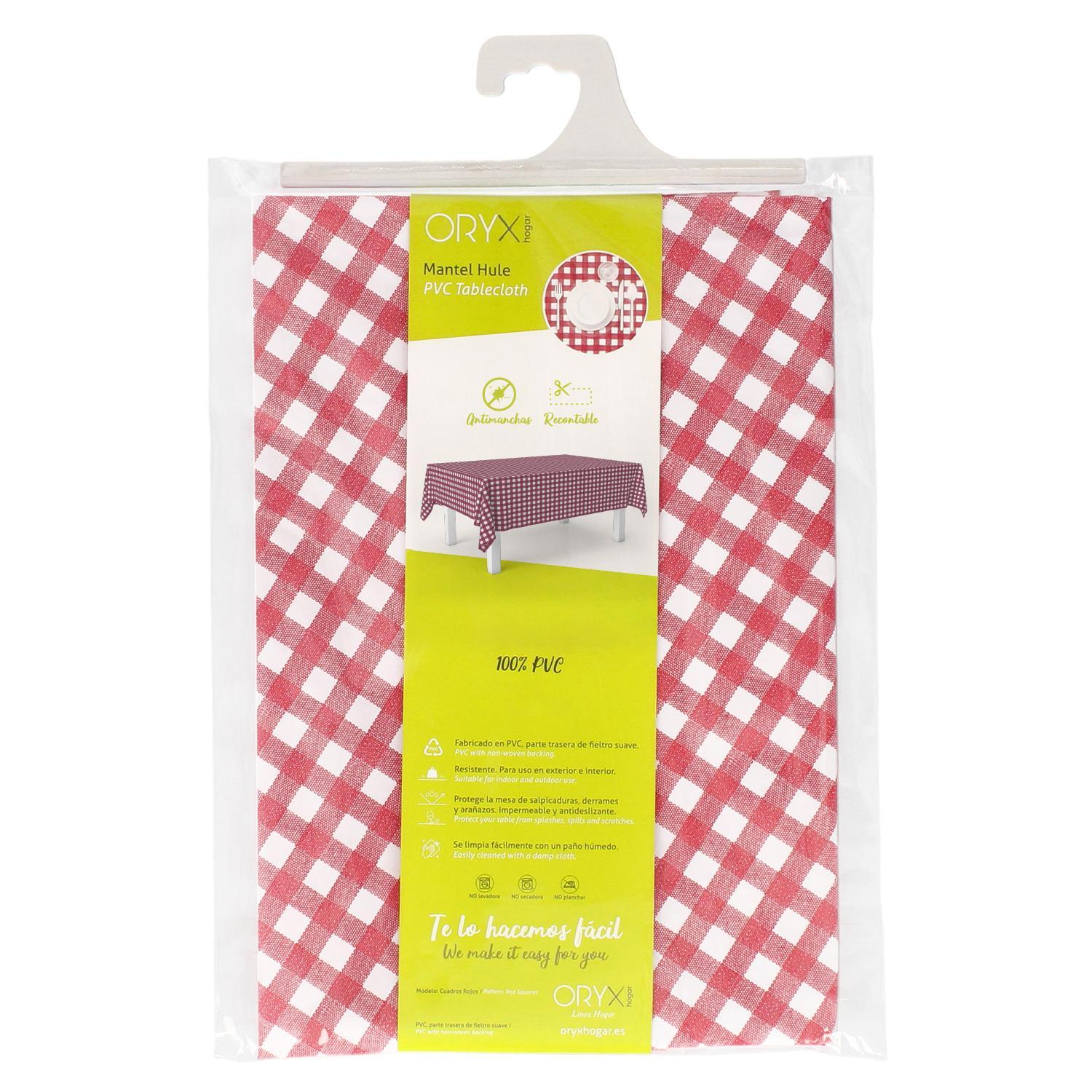 Mantel Hule Rectangular Cuadros Rojos Impermeable Antimanchas Pvc 140x250 Cm.  Recortable Uso Interior Y Exterior_2
