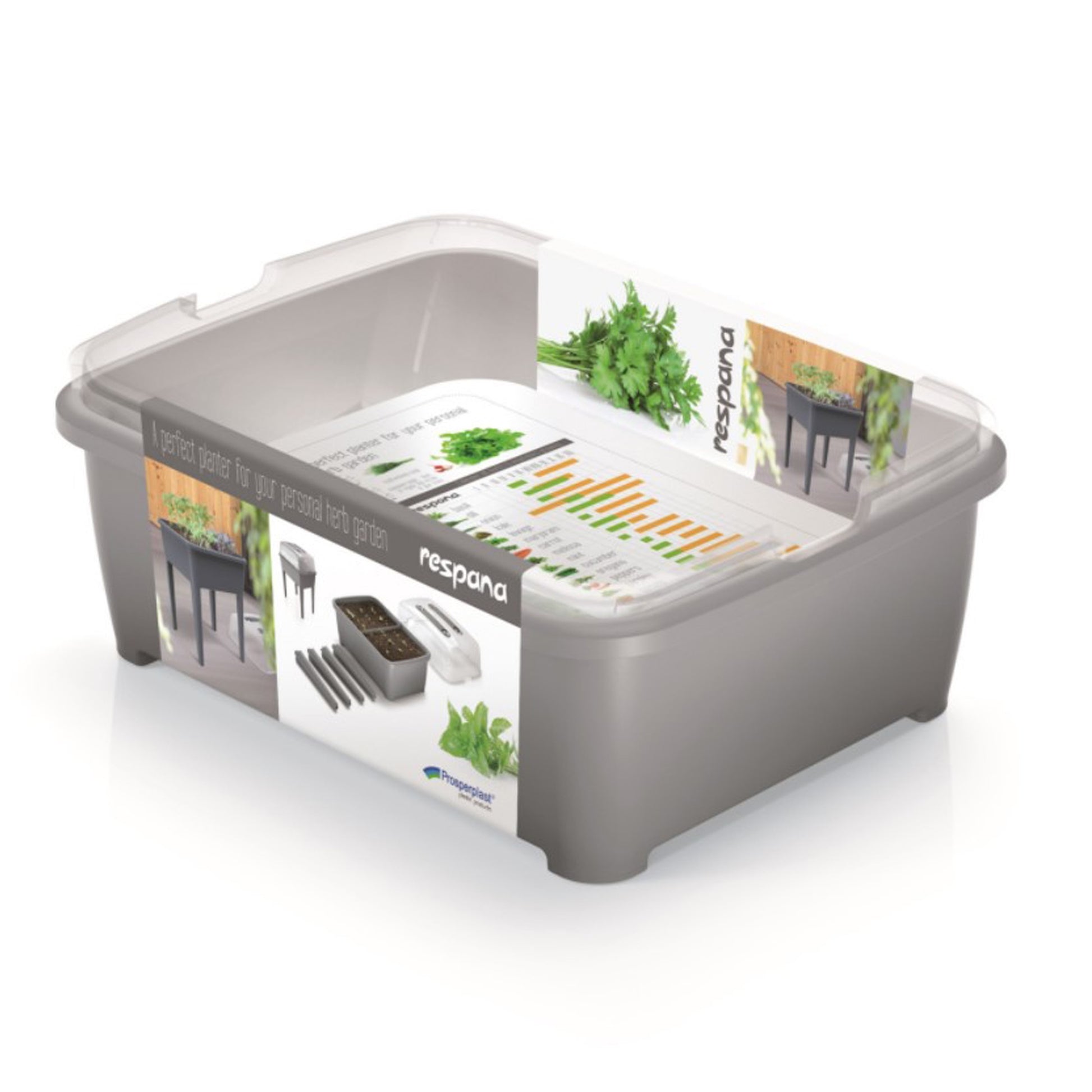 Jardinera Alta 83 L, Con Tapa De Policarbonato, Para Proteger Tus Plantas, Prosperplast Respana Planter Set De Plástico En Color Gris Piedra, 96,3