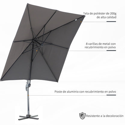 Outsunny Sombrilla Aluminio Jardín Con Rotación 360° Inclinable 5 Niveles Gris_5