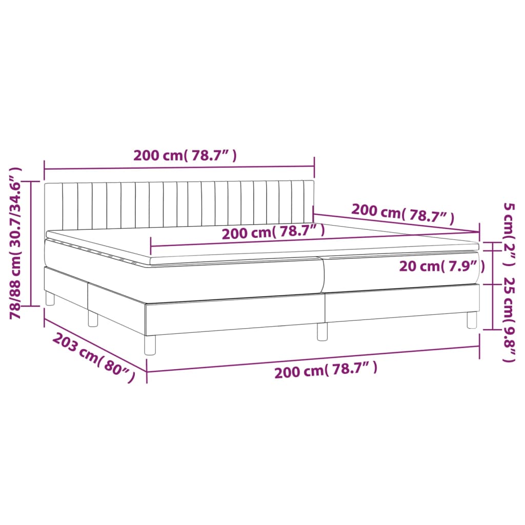 Cama Box Spring Con Colchón Y Led Tela Azul 200x200 Cm / Vetonek_3
