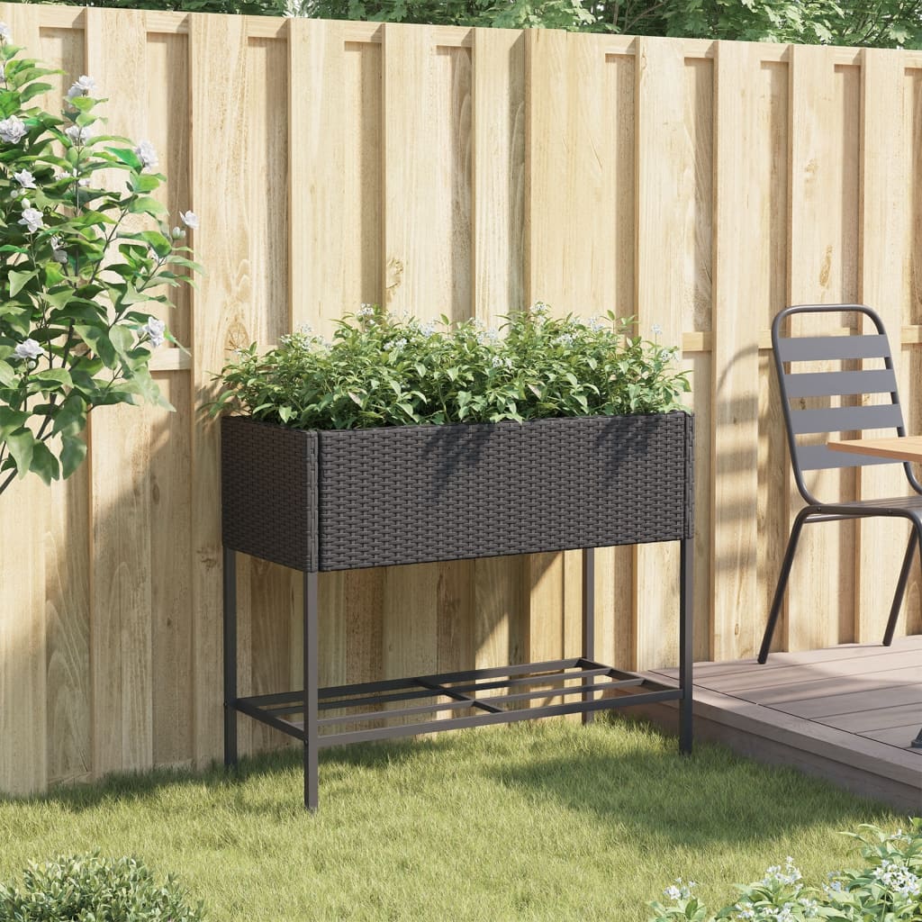 Jardinera Con Estante Ratán Sintético Negro_2