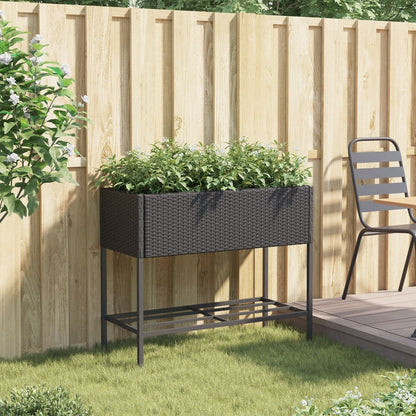 Jardinera Con Estante Ratán Sintético Negro_2