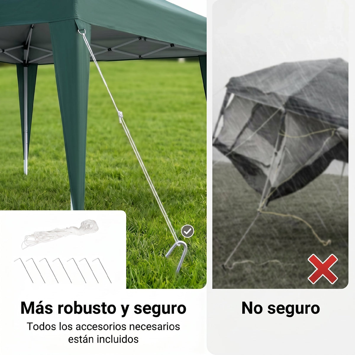 Carpa Plegable Outsunny Verde 240x240x250cm Tela Oxford Acero_5