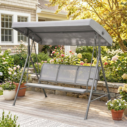 Outsunny Columpio Balancín De Jardín De 3 Plazas Con Techo Ajustable 175x118x159 Cm Gris_4